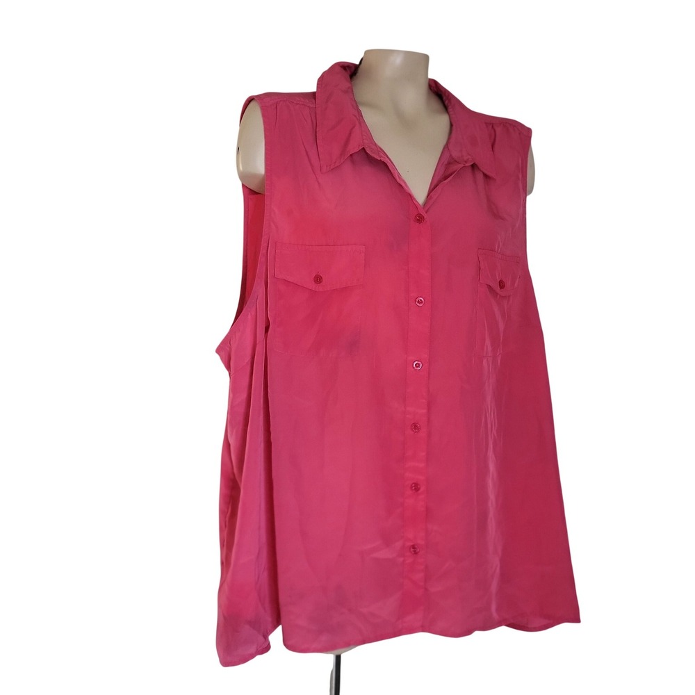 Torrid Womens Plus Size 4 Hot Pink Sleeveless Button Down Shirt Pockets 10038844